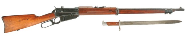 Russian-contract Winchester M1895 rifle, chambered for 7.62x54R Russian ammunition and fitted with bayonet lug and clip guides.